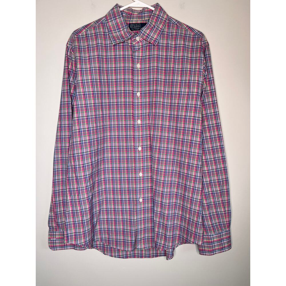Polo Ralph Lauren Pink Green Blue Plaid Old Money Country Club Oxford Shirt L